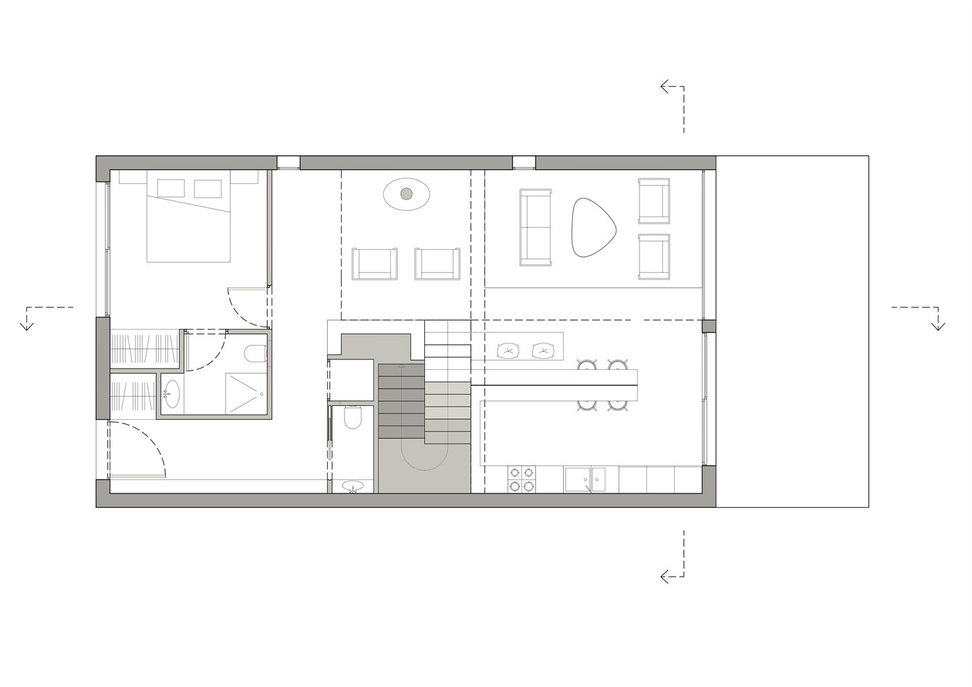 Plan technique du duplex, distribution des pièces et de l'escalier